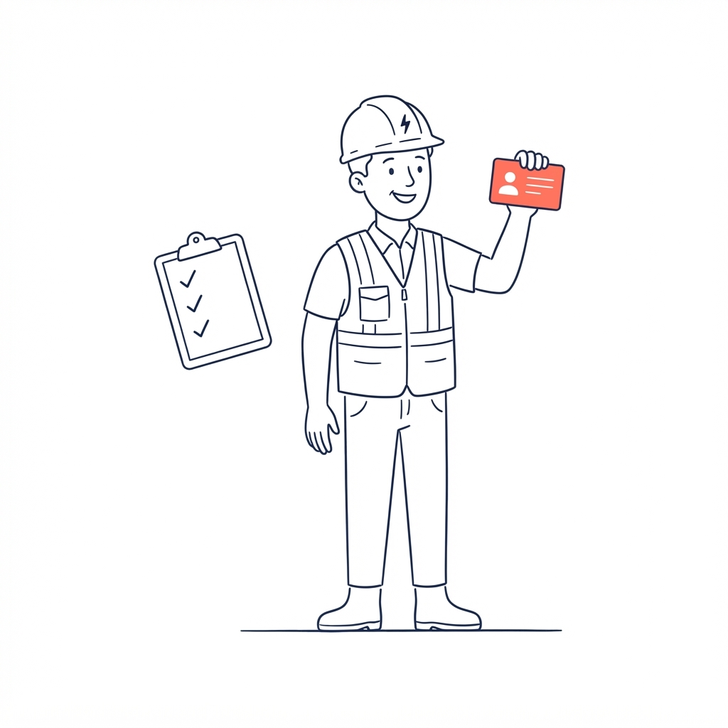 Ilustración de un trabajador con credencial de compliance
