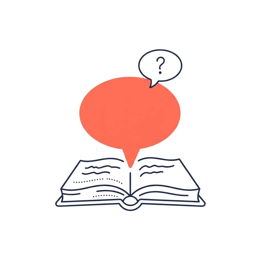 Ilustración de un libro abierto con un globo de conversación