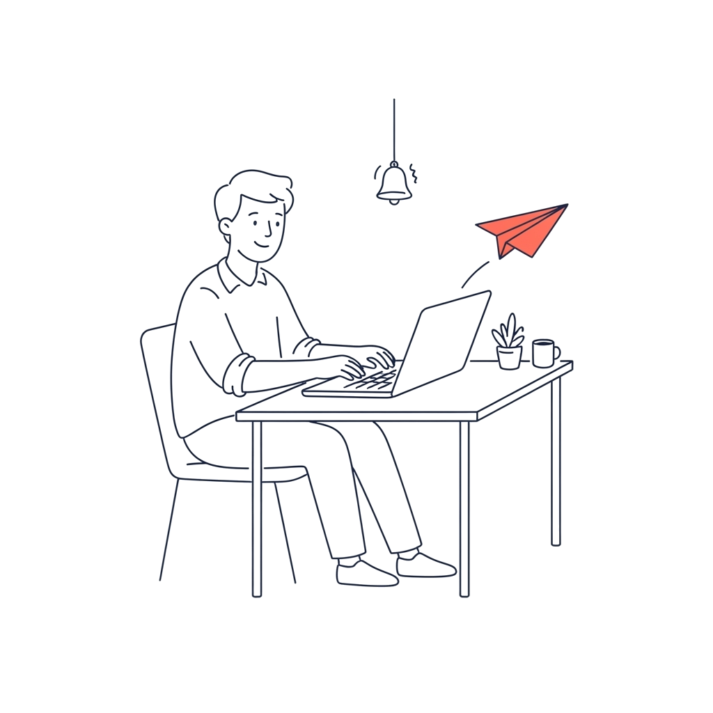 Ilustración de una persona trabajando tranquila en su escritorio