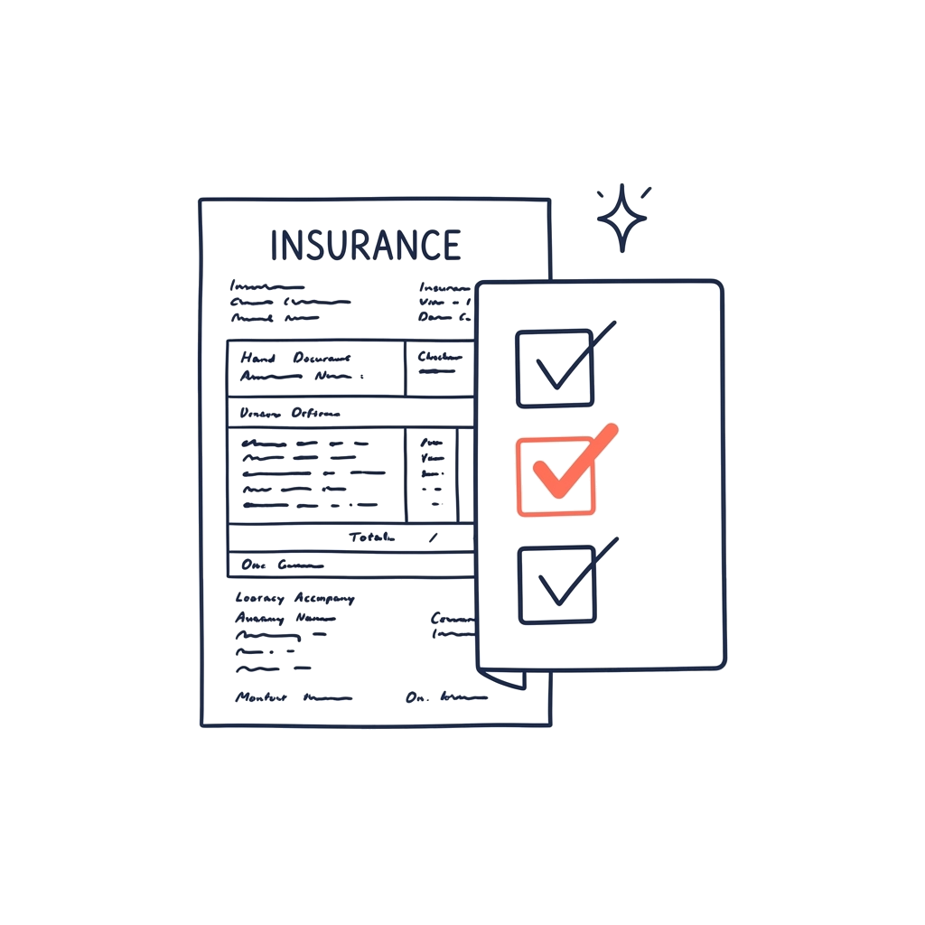 Ilustración de una póliza con checklist de extracción IA